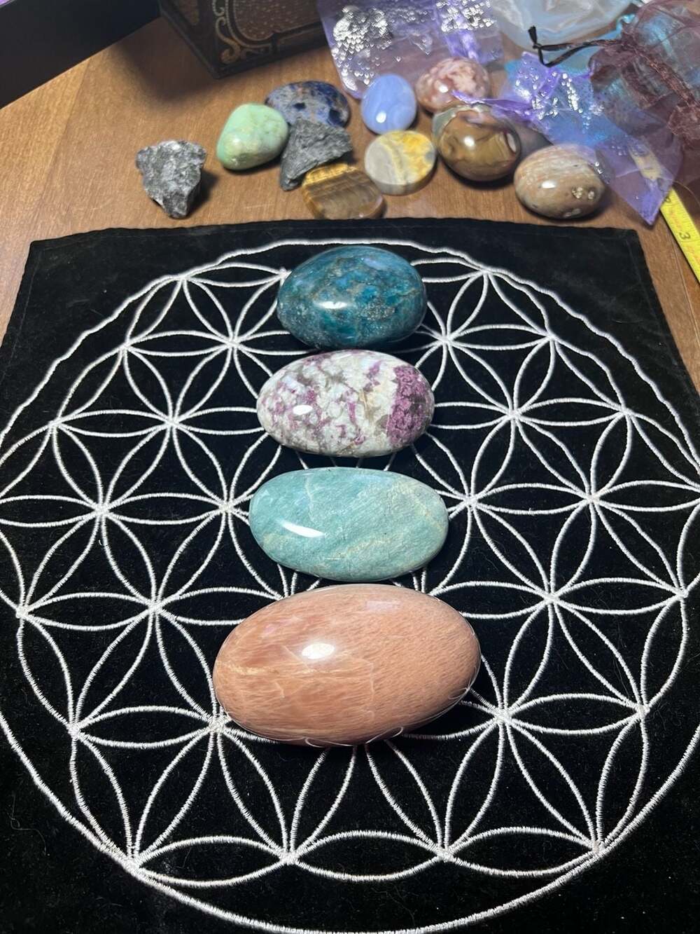 Set of 4 Large Polished Crystal Palm Stones